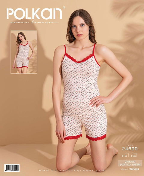 Viskon Avokado Desenli Şort Pijama Takım Polkan 24699