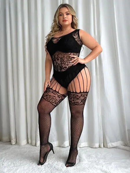 Kalın Askılı Büyük Beden Fantazi Kadın Vücut Çorabı Vivaldy 3015 - Görsel