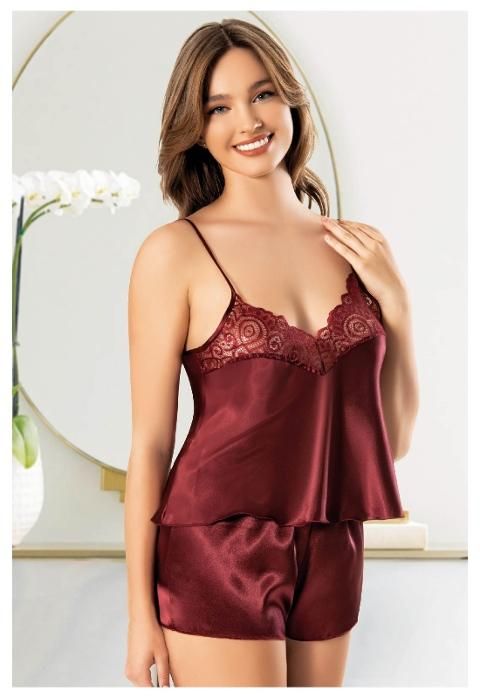Dantel Detaylı İnce Askılı Şort Pijama Takımı Miss Laris 3125 - Bordo