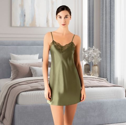 Dantelli Ayar Askılı Kısa Saten Gecelik Lila Pink Night 3918