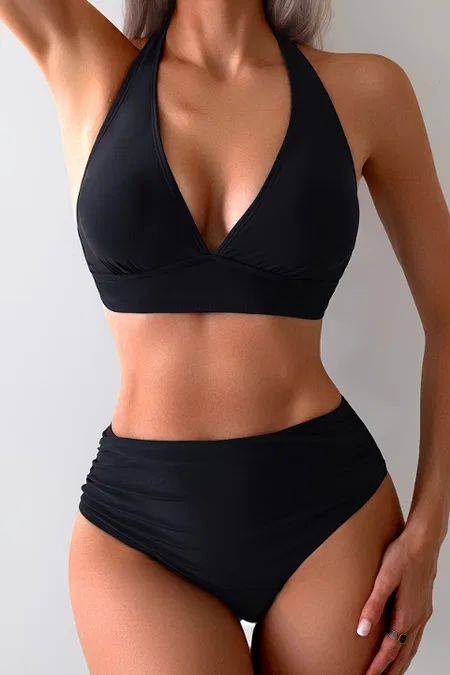 Yandan Büzgülü Bikini Takım (Çıkartılabilir Kaplı) Angelsin MS 4300 - Siyah