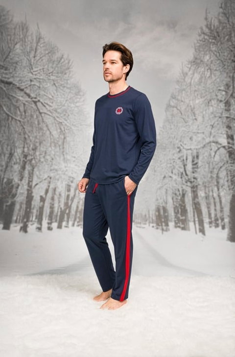 Yanları Şeritli Yuvarlak Yaka Cepli Erkek Pijama Takımı Doreanse 26K4608