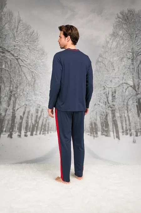 Yanları Şeritli Yuvarlak Yaka Cepli Erkek Pijama Takımı Doreanse 26K4608 - Lacivert