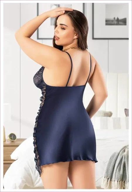 Dantel Detaylı Transparan Büyük Beden Saten Gecelik Miss Laris 4038 - 2