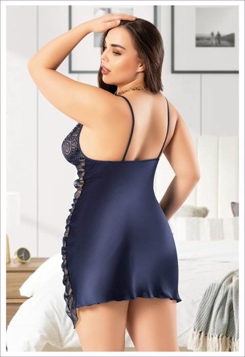 Dantel Detaylı Transparan Büyük Beden Saten Gecelik Miss Laris 4038 - 2