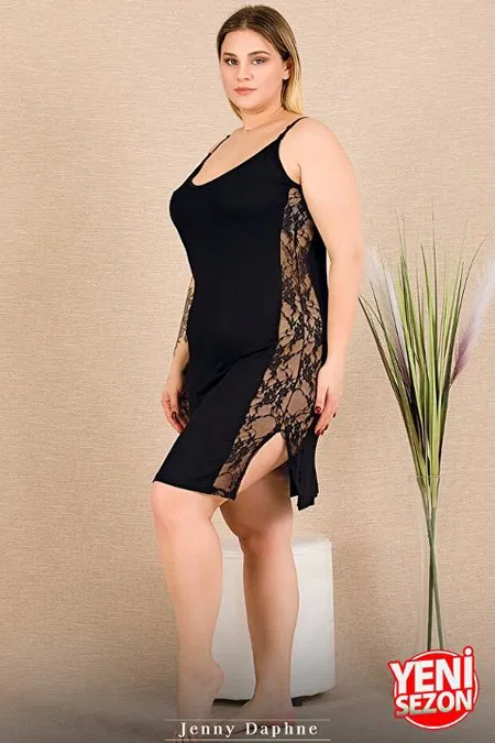 Yılan Desenli Dantelli Büyük Beden Sabahlık Gecelik Takımı Lady 19236 - 2