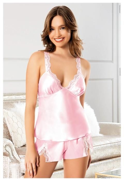 Yırtmaçlı Dantel Askılı Saten Şort Pijama Takımı Miss Laris 3118