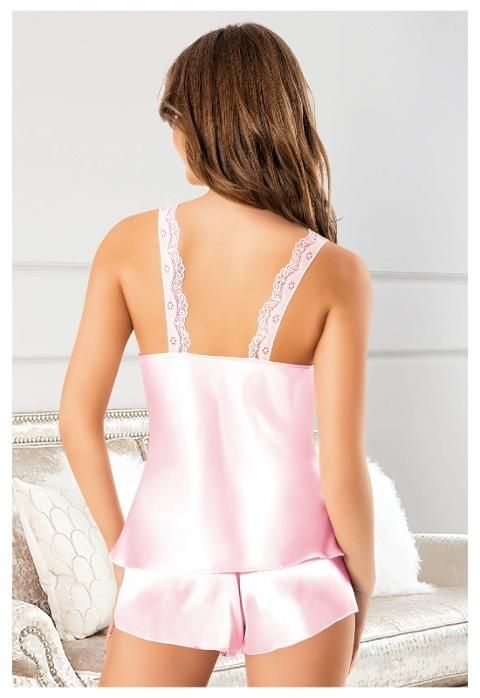 Yırtmaçlı Dantel Askılı Saten Şort Pijama Takımı Miss Laris 3118 - Pembe