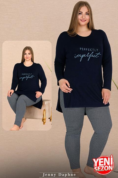 Yırtmaçlı Uzun Kollu Pijama Takımı Somon Kadın Lady 11311 - Siyah