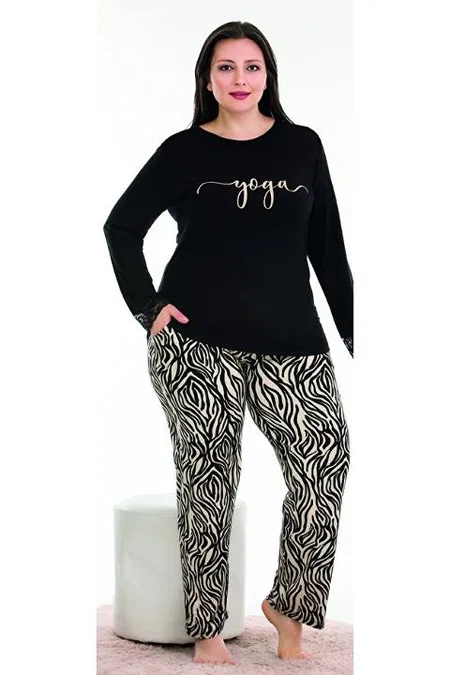 Zebra Desenli Uzun Kollu Büyük Beden Kadın Pijama Takımı Lady 11370