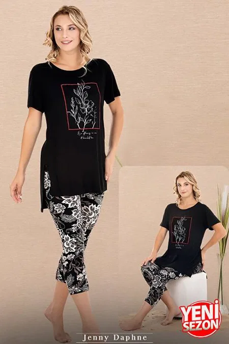 Çiçek Desenli Kısa Kollu Kapri Kadın Pijama Takımı Lady 12078