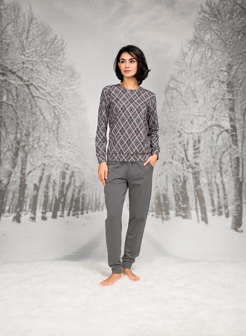 Pamuklu Desenli T-shirt Cepli Pantolon Takım Doreanse 26K4100 - Gri
