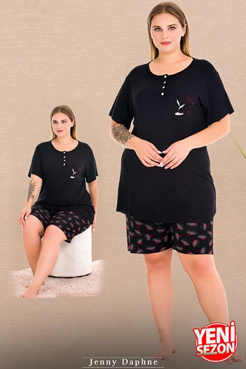 Büyük Beden Kısa Kollu Šortlu Pijama Takımı Lady 10040 - Siyah