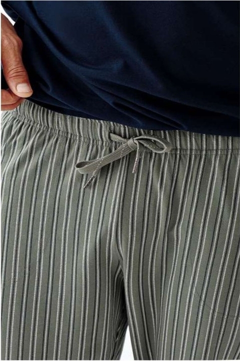 Yuvarlak Yaka Kısa Kollu Çizgili Cepli Erkek Pijama Takımı Arnetta 3011-X - Yeşil