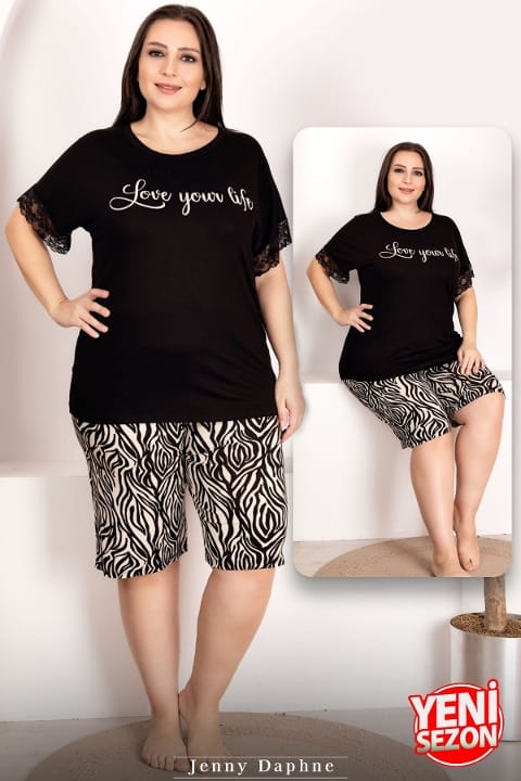 Zebra Desen Büyük Beden Şort Pijama Takımı Lady 10400