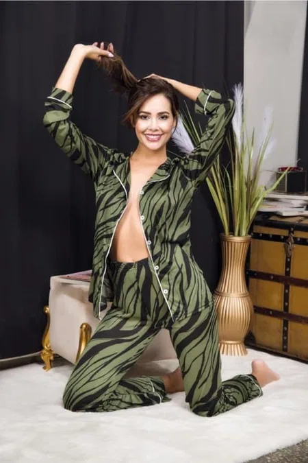 Zebra Desenli Lila Kadın Pijama Takımı İzabel 4007 - Yeşil