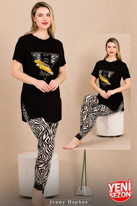 Lady Zebra Desenli Kısa Kollu Pijama Takımı Lady 12484