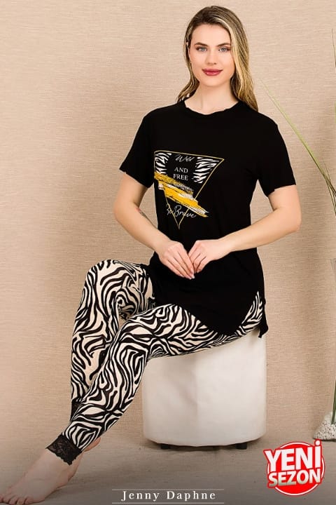 Lady Zebra Desenli Kısa Kollu Pijama Takımı Lady 12484 - Görsel 3