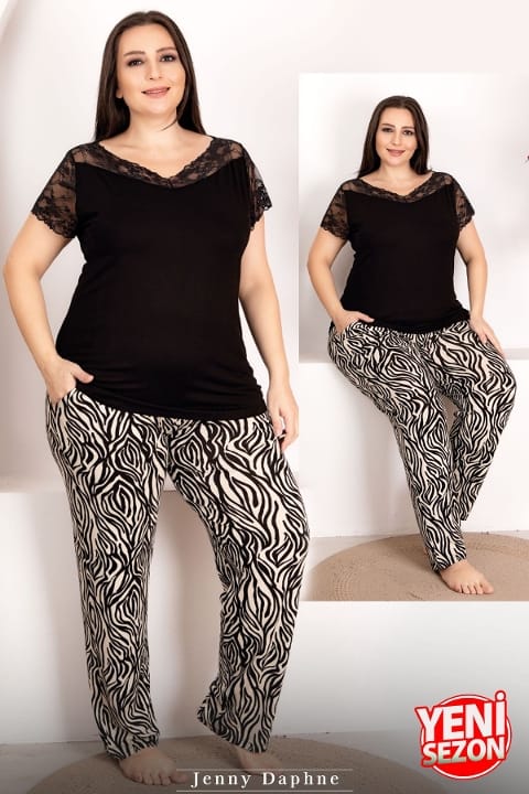 Zebra Desenli Büyük Beden Pijama Takımı Lady 10949