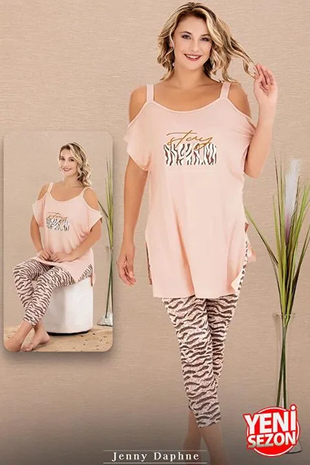 Zebra Desenli Kısa Kollu Kapri Pijama Takımı Lady 12076