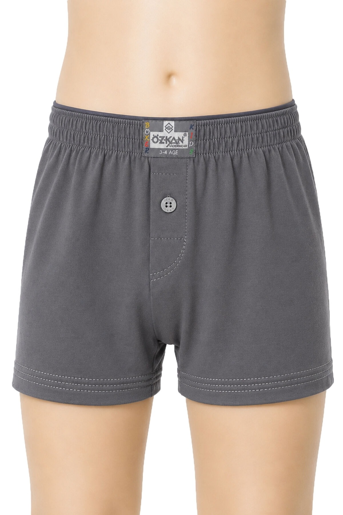 5'li Paket Erkek Çocuk %100 Pamuklu Premium Kumaş Rahat Klasik Kesim Süprem Penye Boxer Şort Külot Özkan 31223 - Gri Melanj
