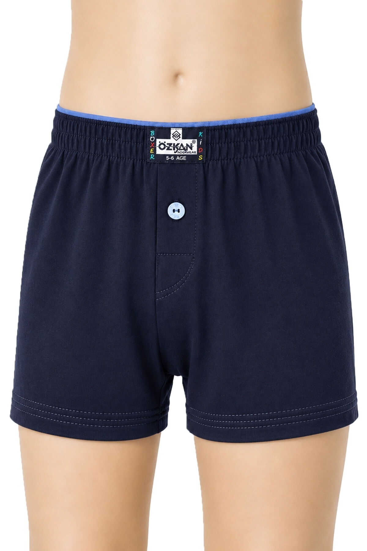 5'li Paket Erkek Çocuk %100 Pamuklu Premium Kumaş Rahat Klasik Kesim Süprem Penye Boxer Şort Külot Özkan 31223 - Lacivert
