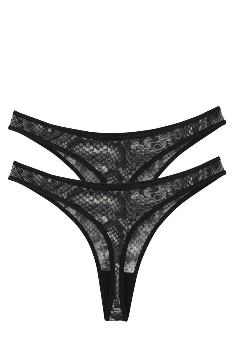Kadın Siyah Yılan Desenli 2'li Tanga Slip Akbeniz S0012 - Siyah