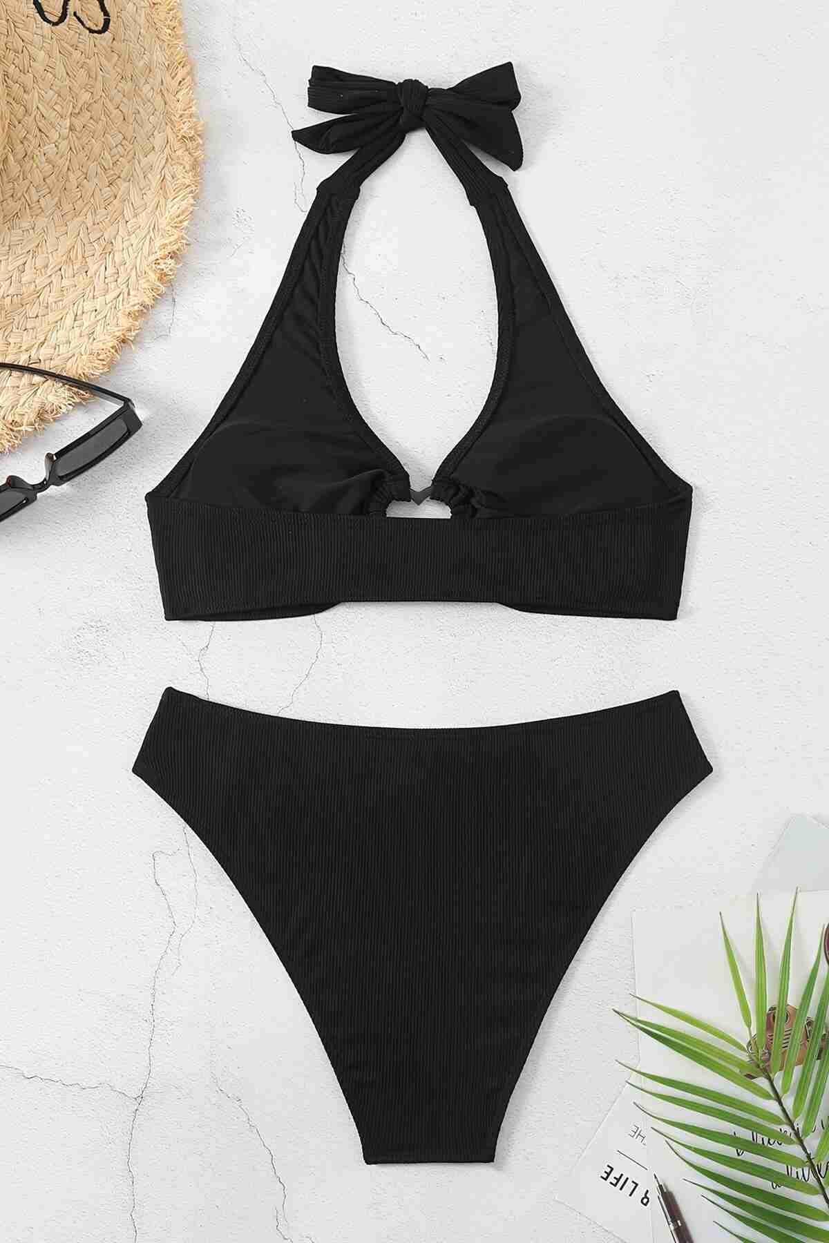 Kalp Aksusuarlı Bikini Takım (Çıkartılabilir Kaplı) Siyah Angelsin MS4131 - Siyah