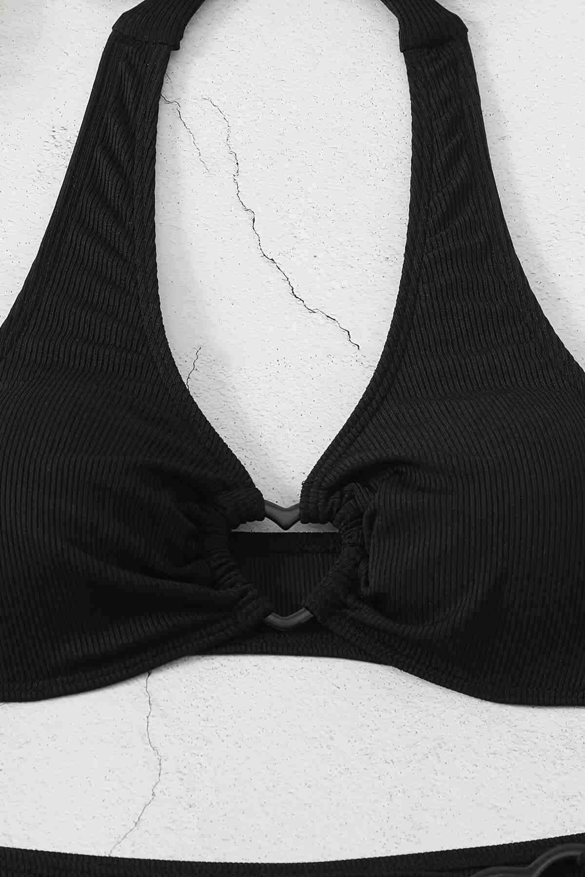 Kalp Aksusuarlı Bikini Takım (Çıkartılabilir Kaplı) Siyah Angelsin MS4131 - Siyah