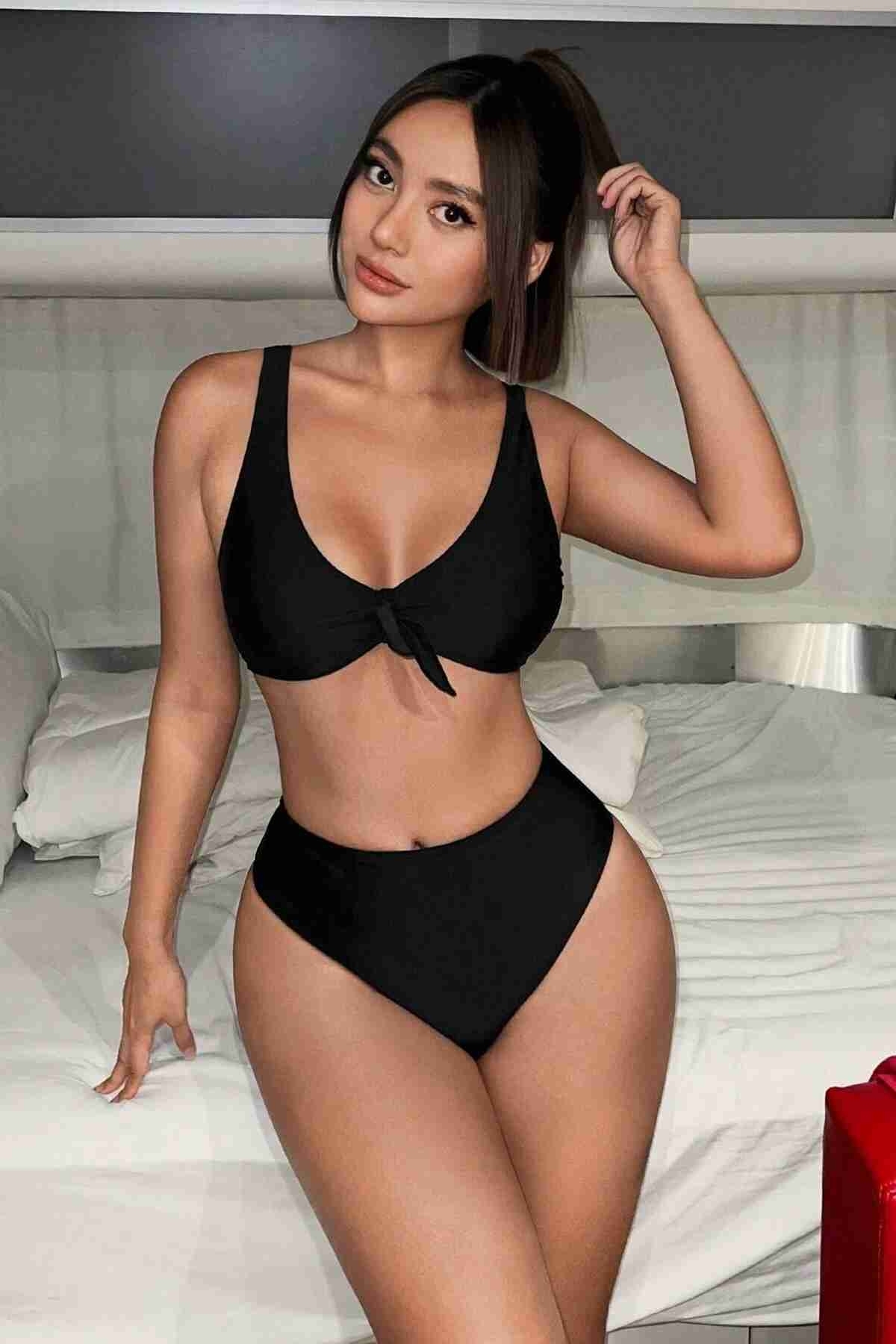 Şık Yüksek Bel Bikini Takım (Çıkartılabilir Kaplı) Angelsin MS4097 - Siyah