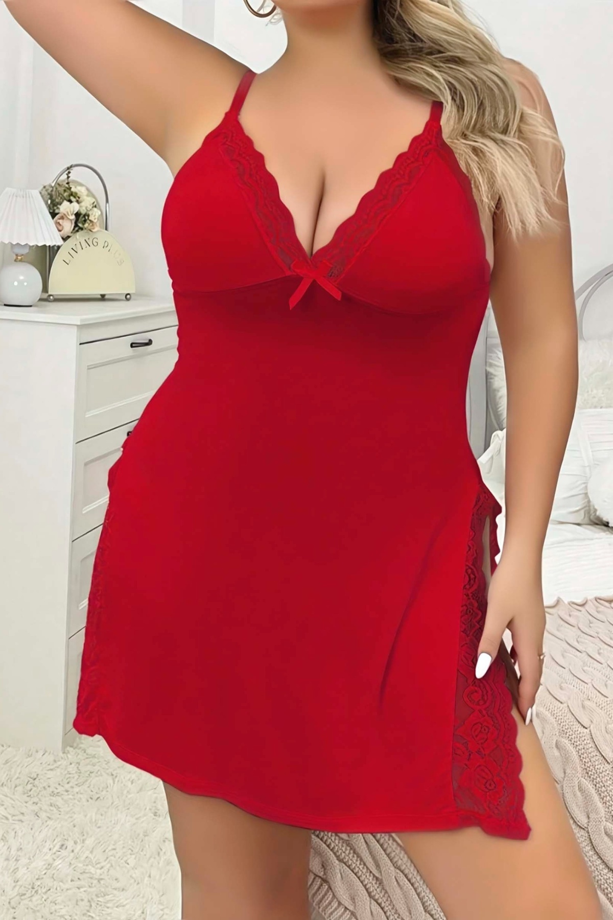 Dantelli Askılı Kırmızı Mini Gecelik Jesica Bella 281 - Kırmızı