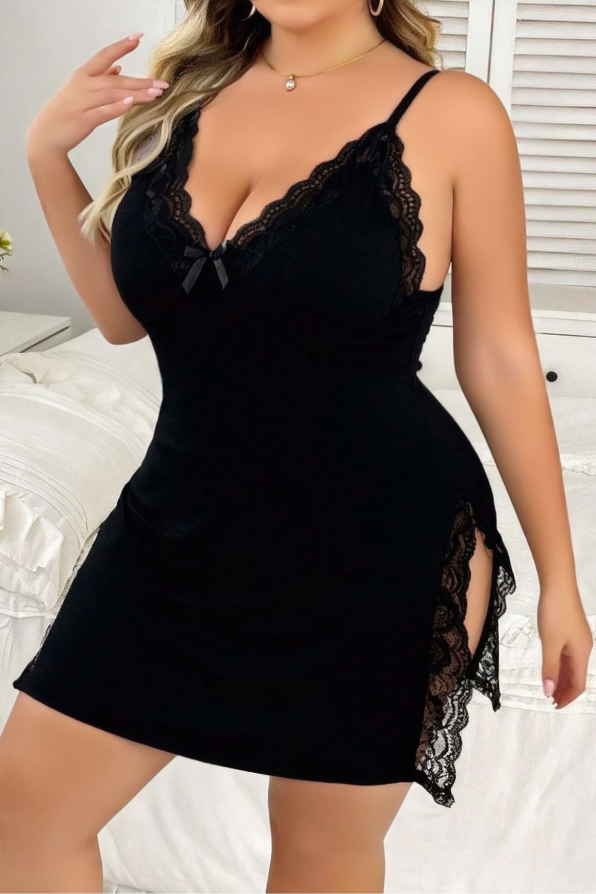 Dantelli Askılı Mini Gecelik Somon Jesica Bella 282 - Siyah
