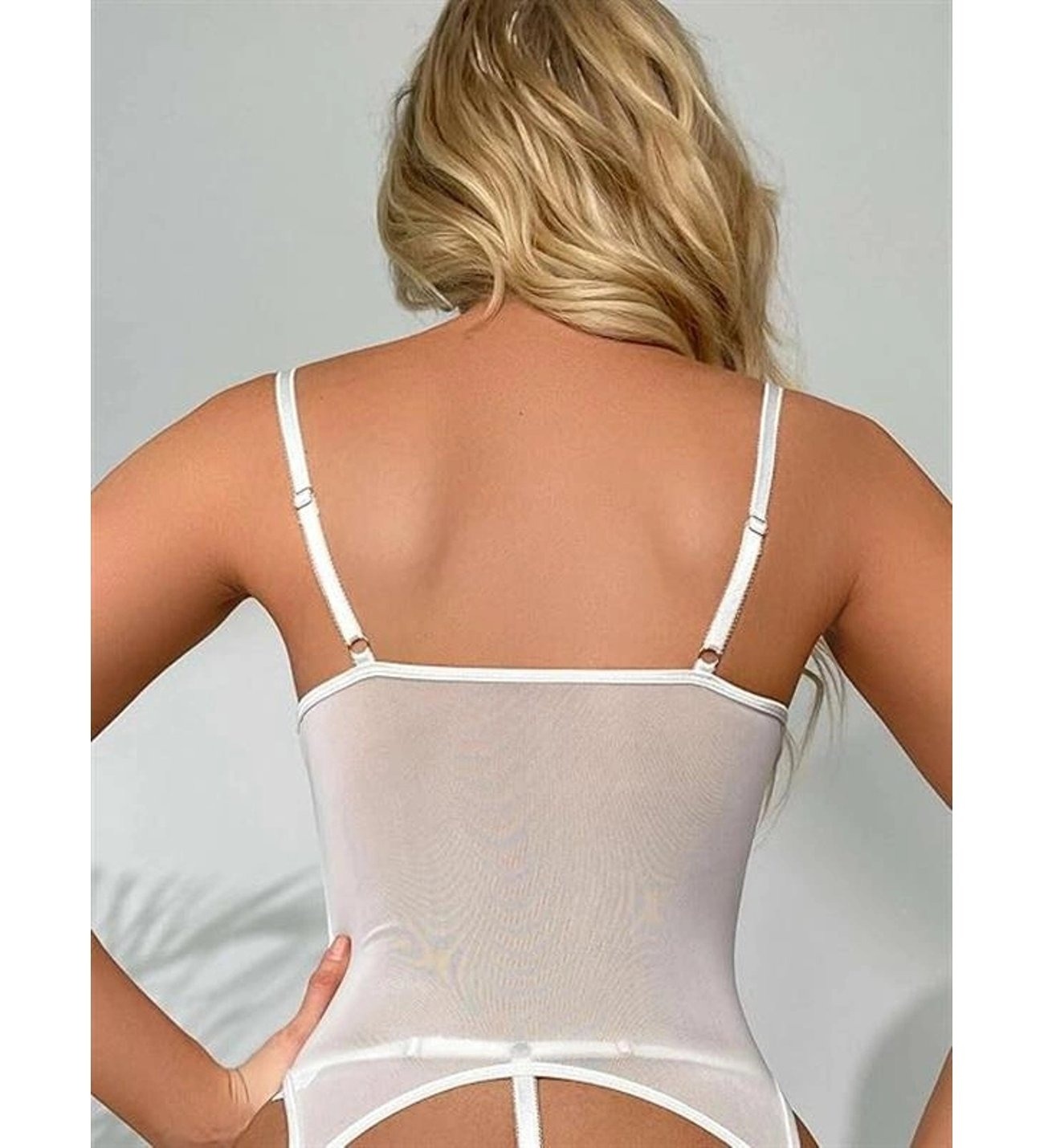 Beyaz Dantel İşlemeli İp Detaylı Fantezi Jartiyer Takımı Feel Lady F254 - Beyaz