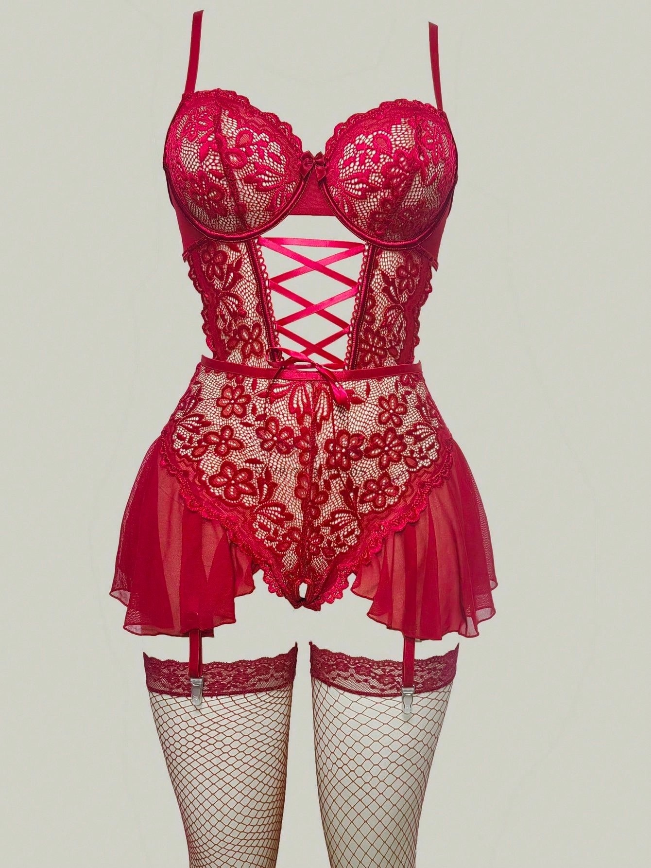 Bordo Body Seksi Jartiyer Takım Feel Lady F-240 - Bordo