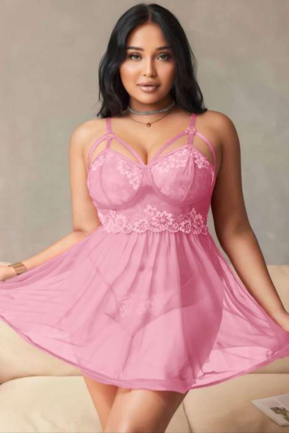 Dantel Detaylı Tek Parça Body Real Passione 13125 - Pembe