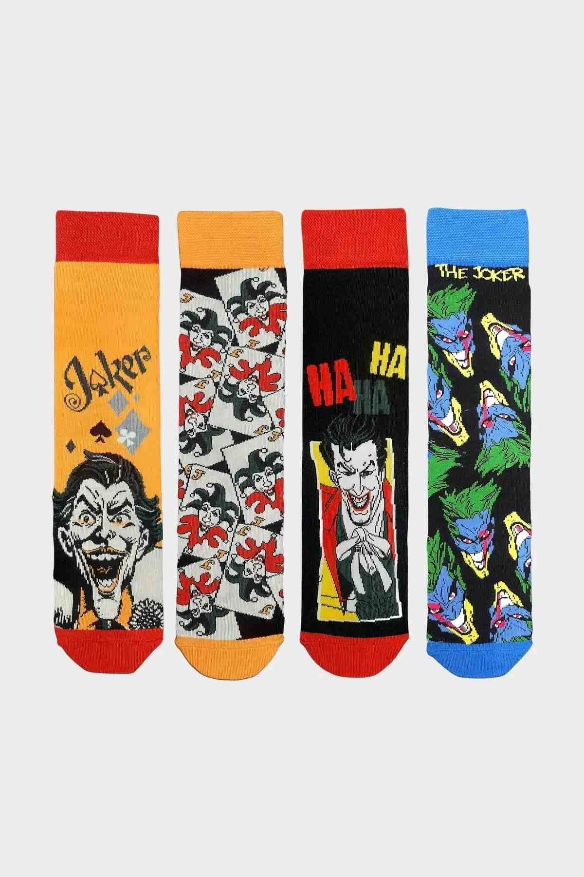 Çimpa Erkek 4'lü Joker Desenli Renkli Soket Çorap - Çok Renkli