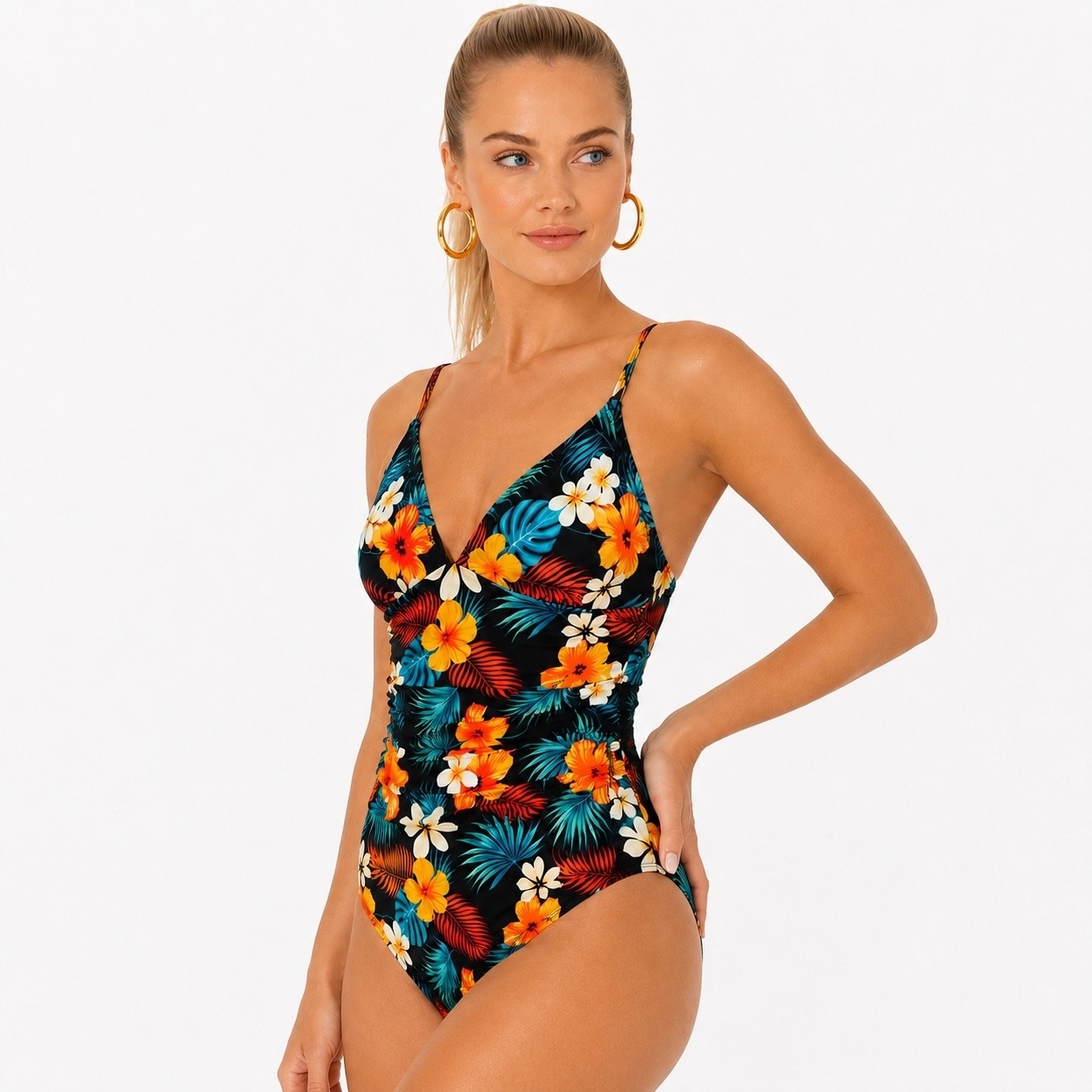 Çok Renkli Egzotik Çiçek Desenli Modern Kesim Kadın Mayo Bella Notte M-9313 - Çok Renkli
