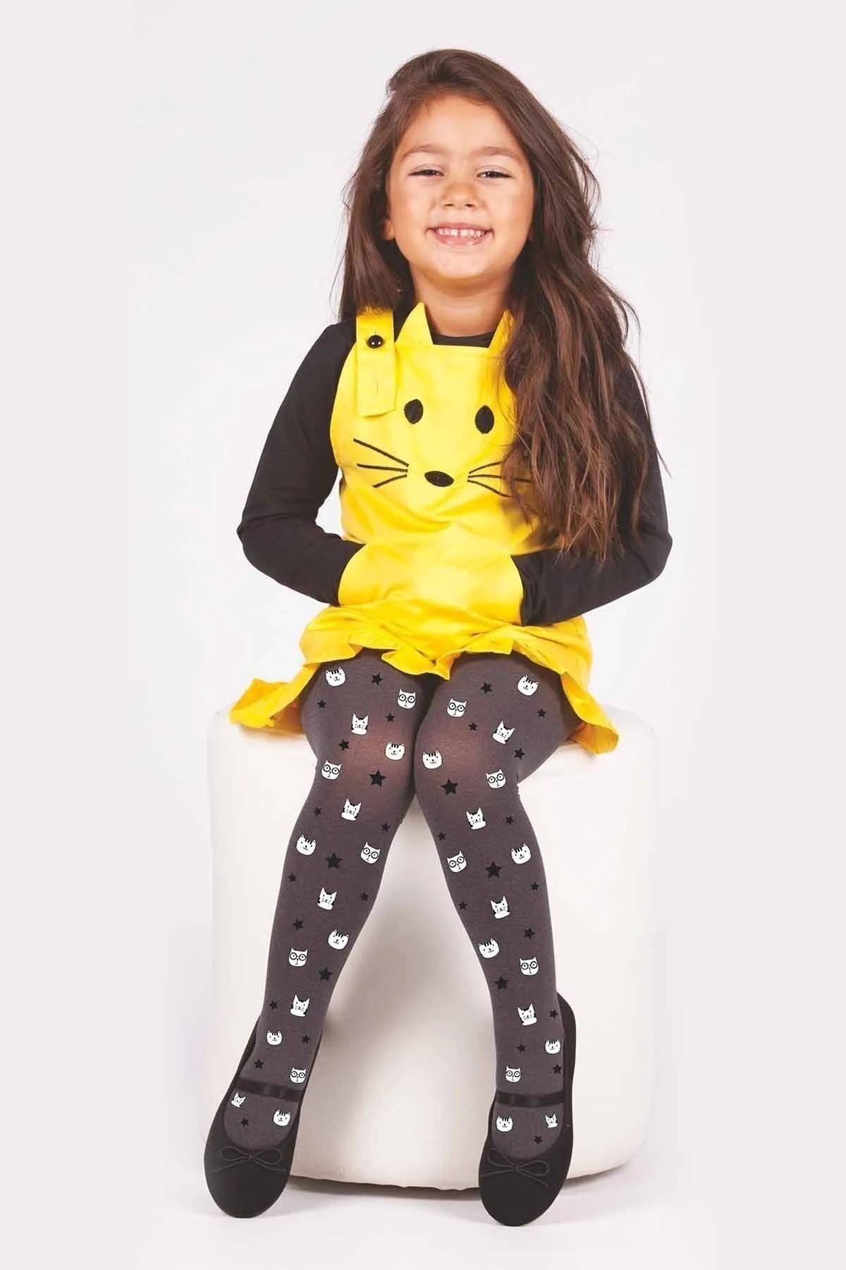 Pamuklu Leopar Baskılı Çocuk Külotlu Çorap Daymod 2125 - Gri Melanj