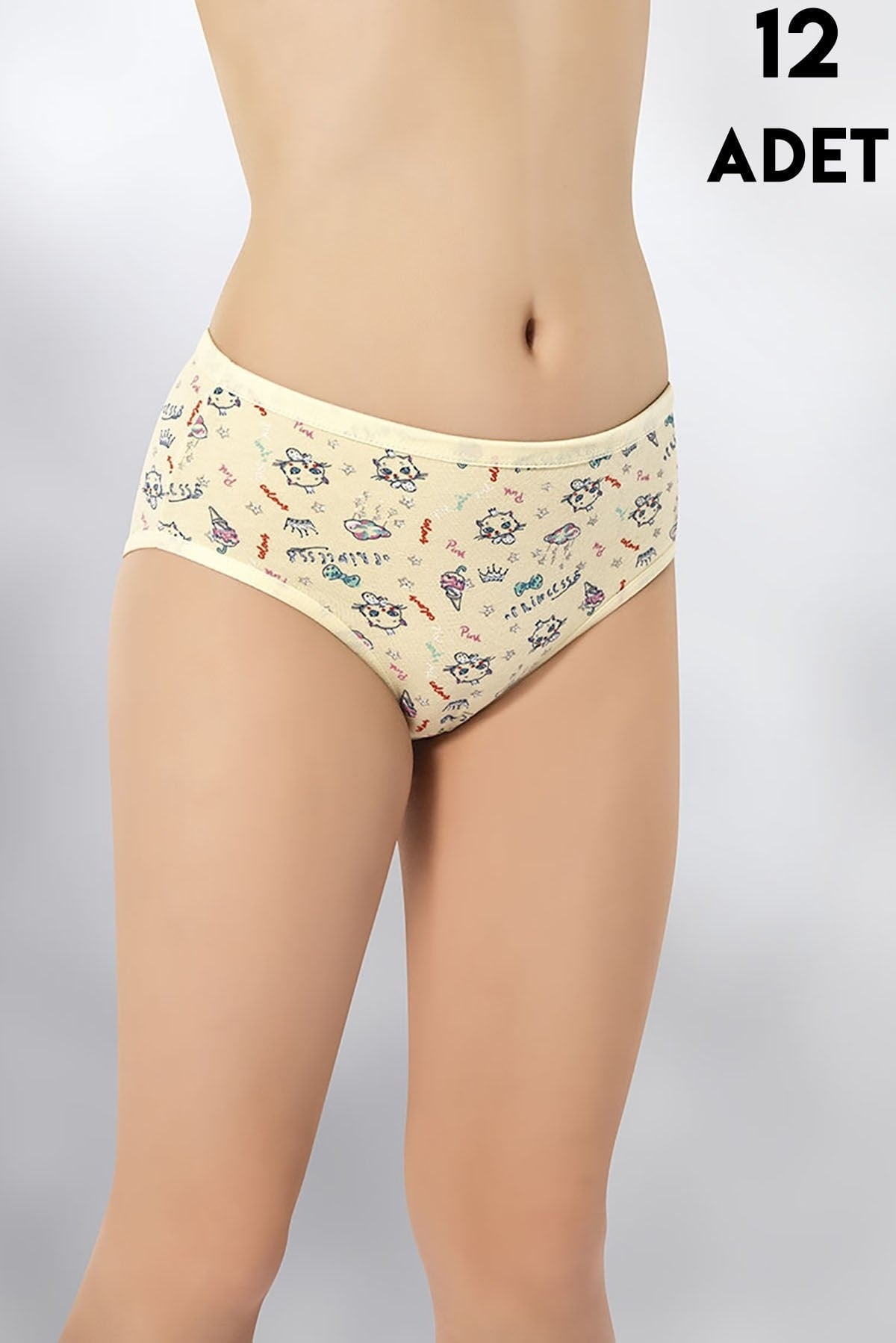 Desen Baskılı Penye Kız Çocuk Bikini Külot 12'li Kota 3402 - Asorti