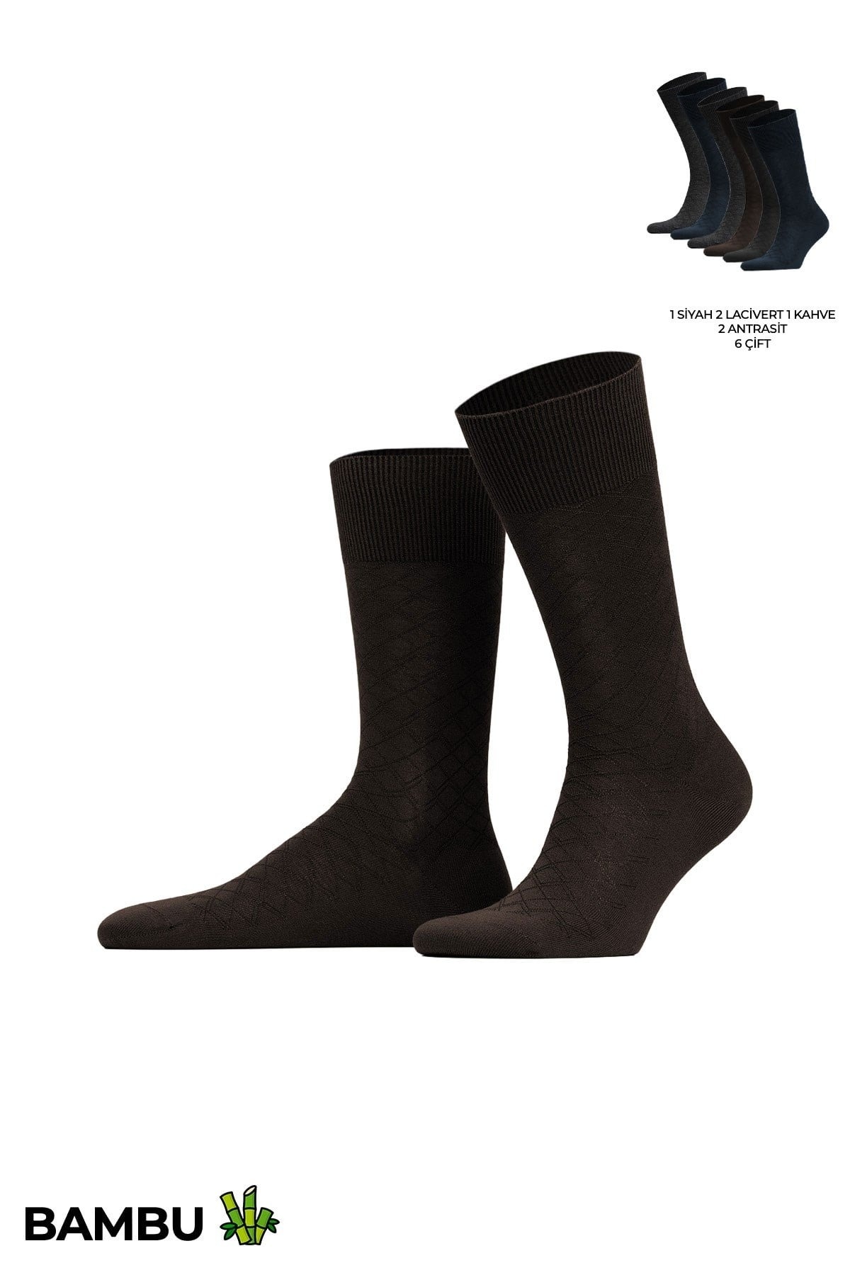 Mısırlı Erkek Bambu 6 Çift Baklava Desenli Süper İnce Soket Çorap Çok Renkli Mısırlı ESKT000211 - Görsel 3