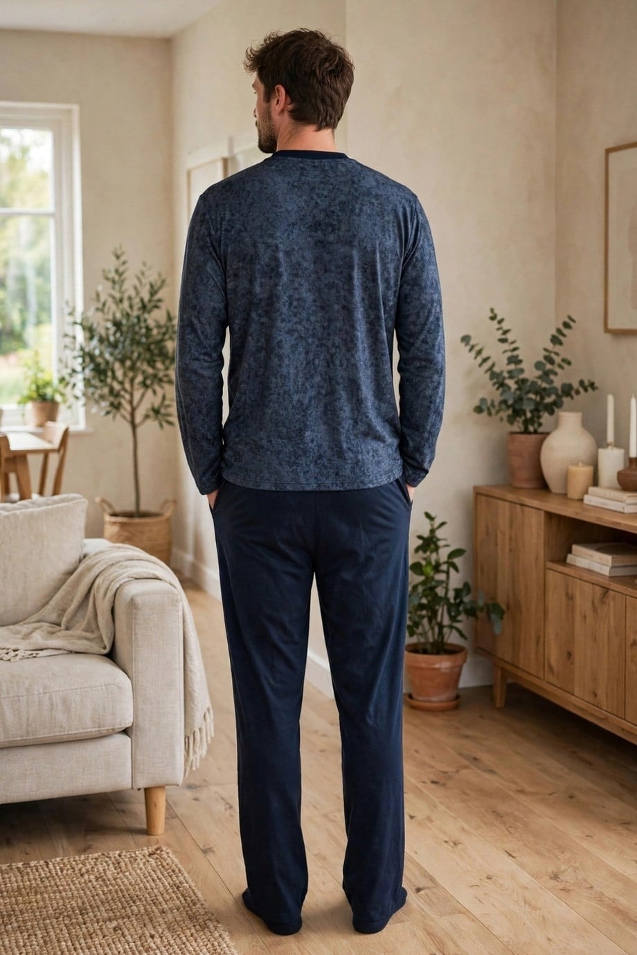 Erkek Batik Desenli Patlı Lacivert Pijama Takımı Çift Kaplan 8200 - Lacivert