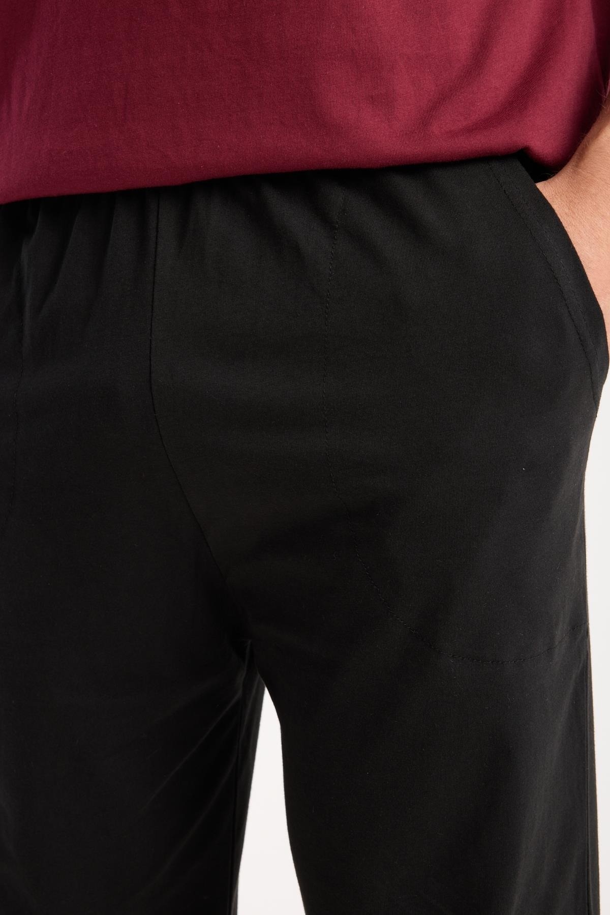 Erkek Bordo Düğmeli Yaka Kısa Kollu Pijama Takımı Akbeniz 6878 - Bordo