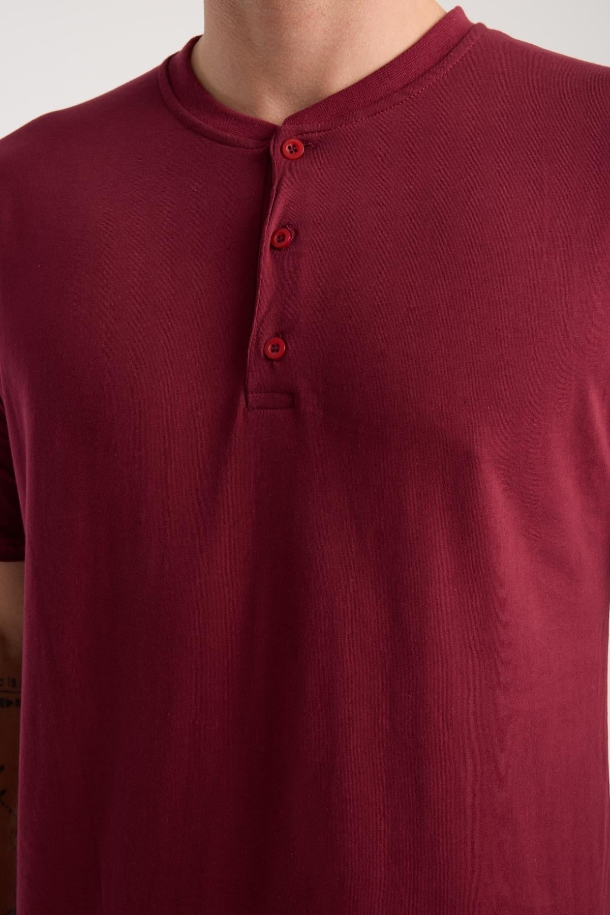 Erkek Bordo Düğmeli Yaka Kısa Kollu Pijama Takımı Akbeniz 6878 - Bordo