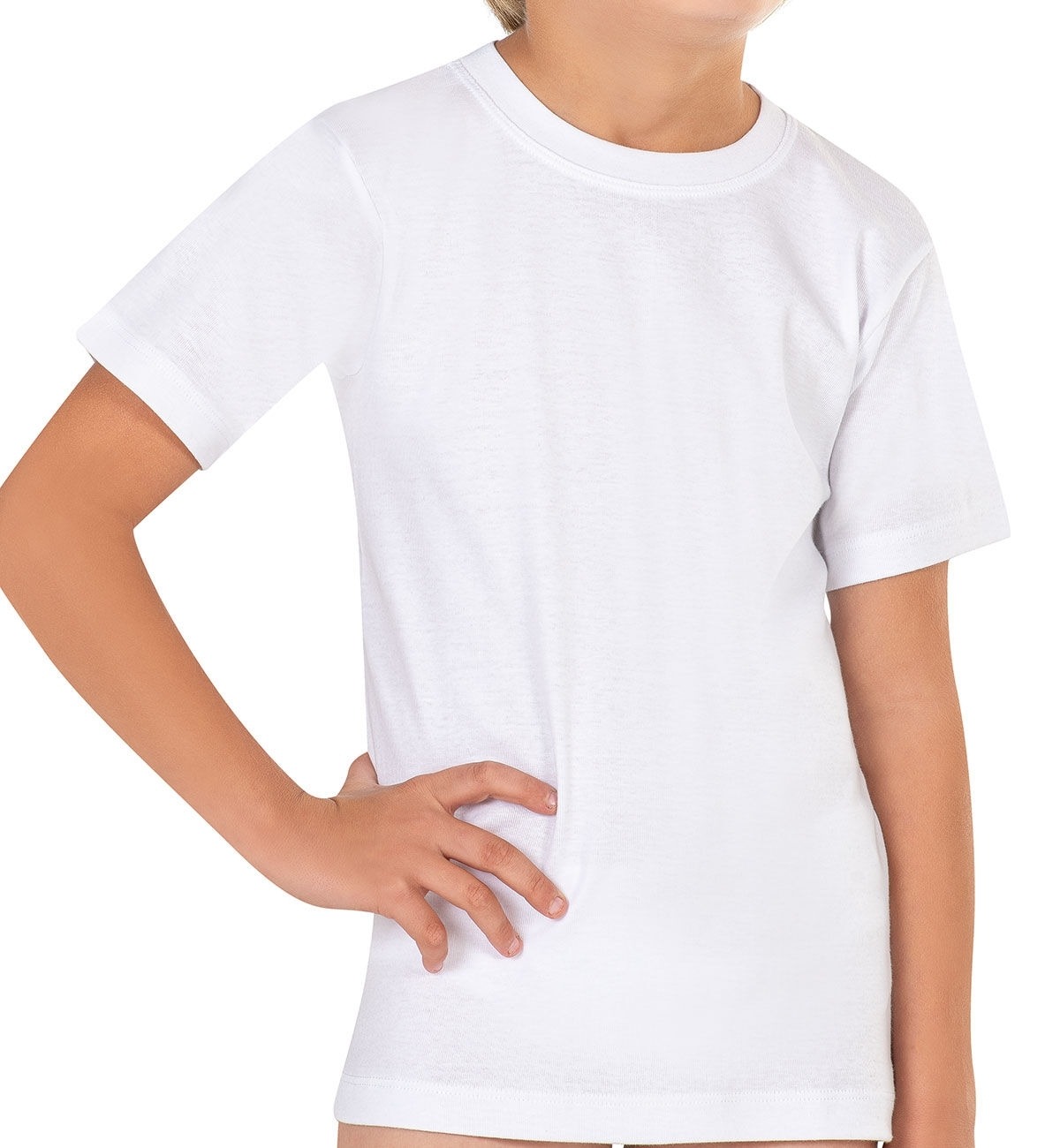 Erkek Çocuk %100 Pamuklu Ribana Fanila 10'lu Paket Yarım Kol Kapalı Yaka T-shirt Özkan 0706-P010 - Beyaz