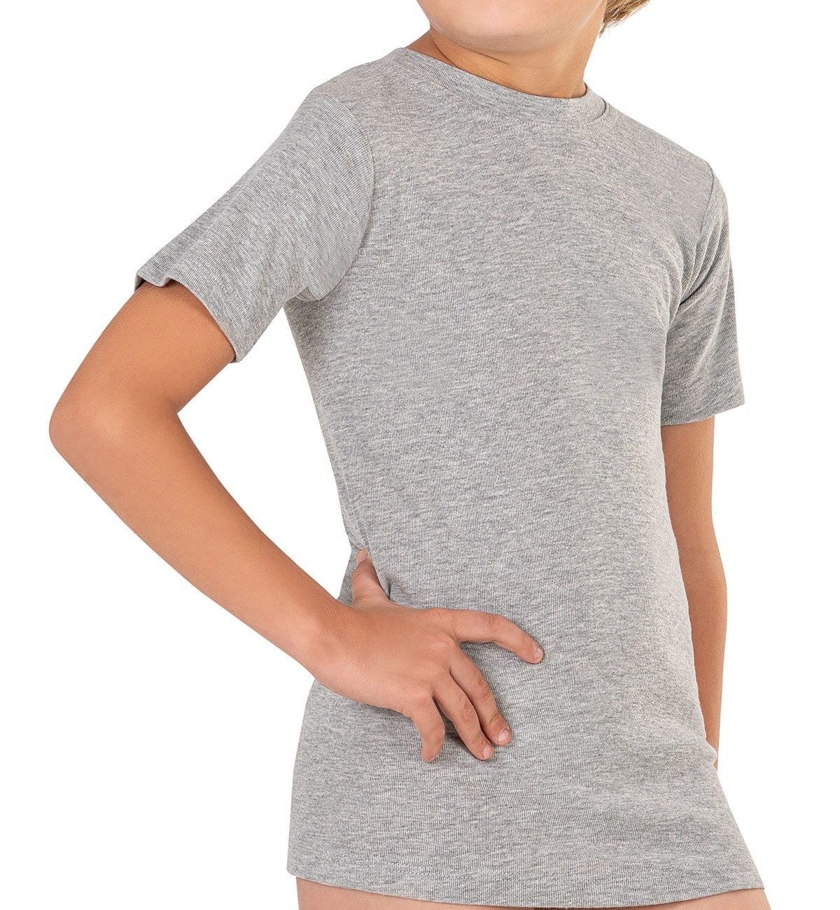 Erkek Çocuk %100 Pamuklu Ribana Fanila 10'lu Paket Yarım Kol Kapalı Yaka T-shirt Özkan 0706-P010 - Gri Melanj
