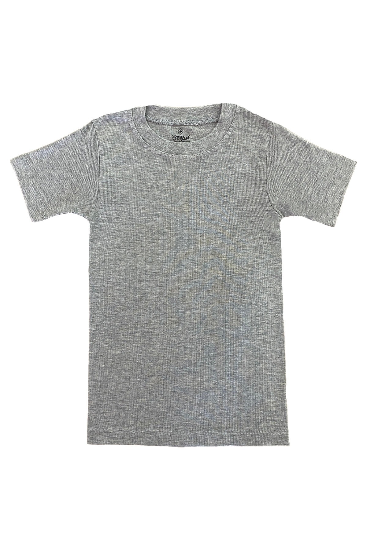Erkek Çocuk %100 Pamuklu Ribana Fanila 10'lu Paket Yarım Kol Kapalı Yaka T-shirt Özkan 0706-P010 - Gri Melanj