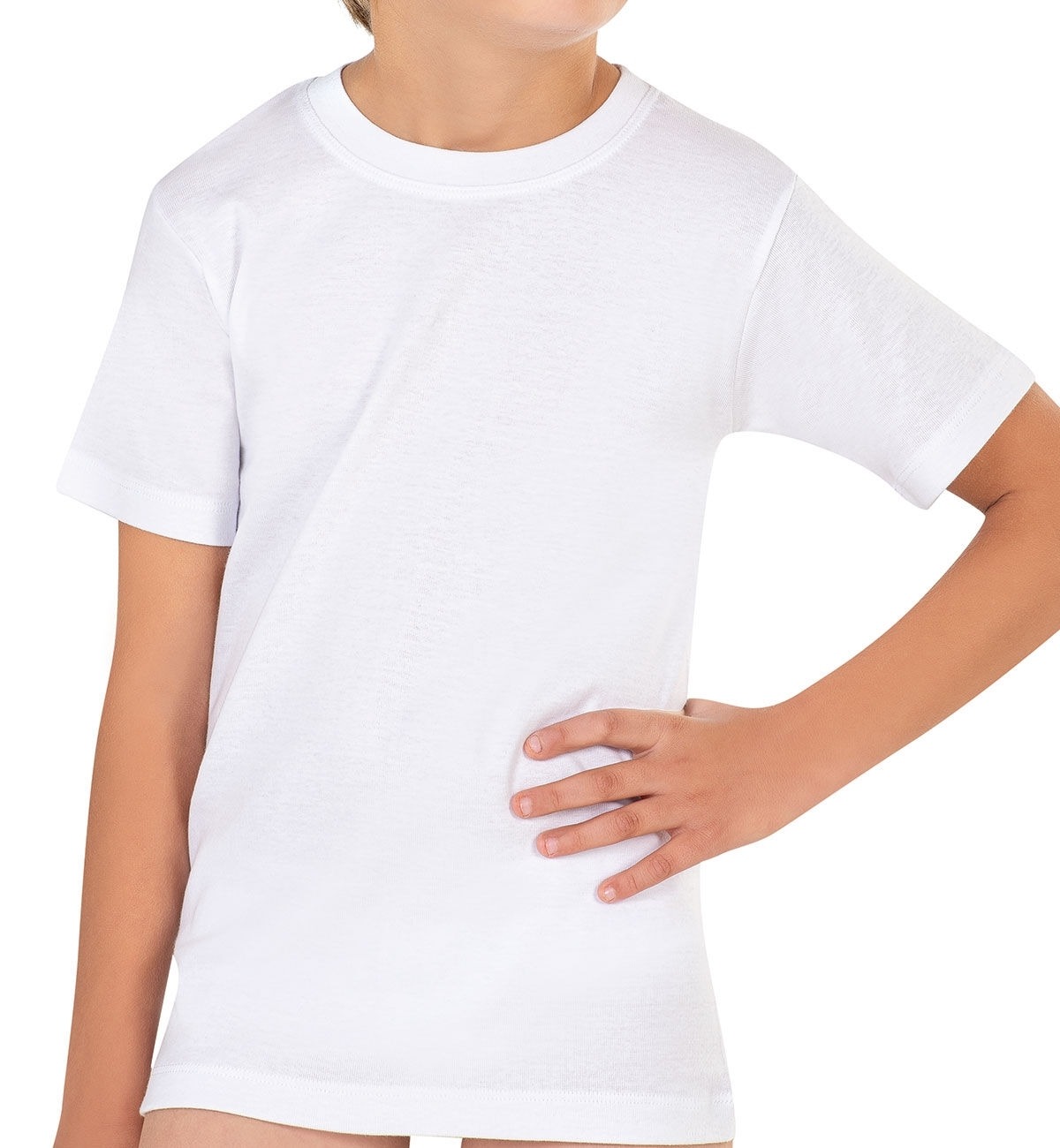 Erkek Çocuk %100 Pamuklu Ribana Fanila 10'lu Paket Yarım Kol Kapalı Yaka T-shirt Özkan 0706-P010 - Beyaz