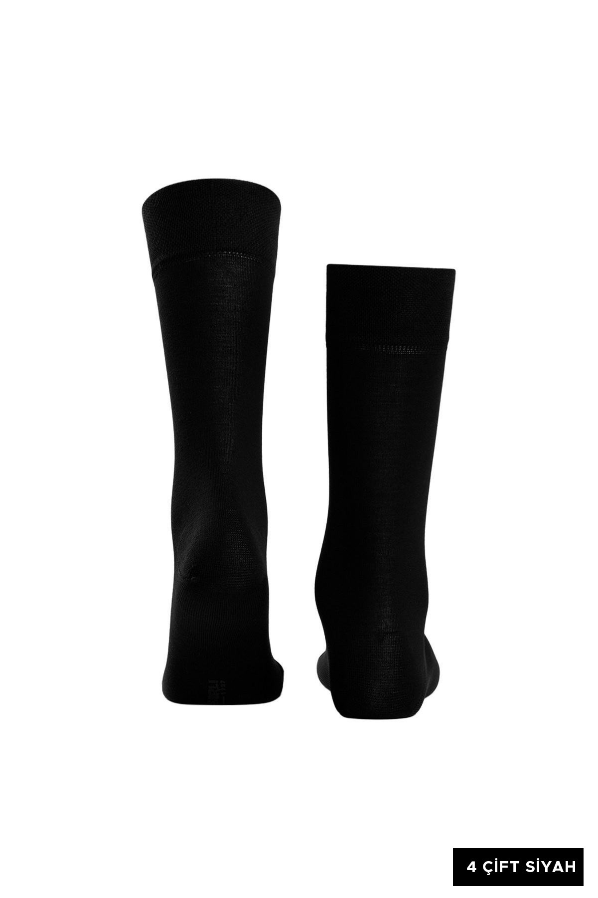 Erkek Dört Mevsim Organik Dörtlü Soket Çorap Mısırlı ESKT000129 - Siyah