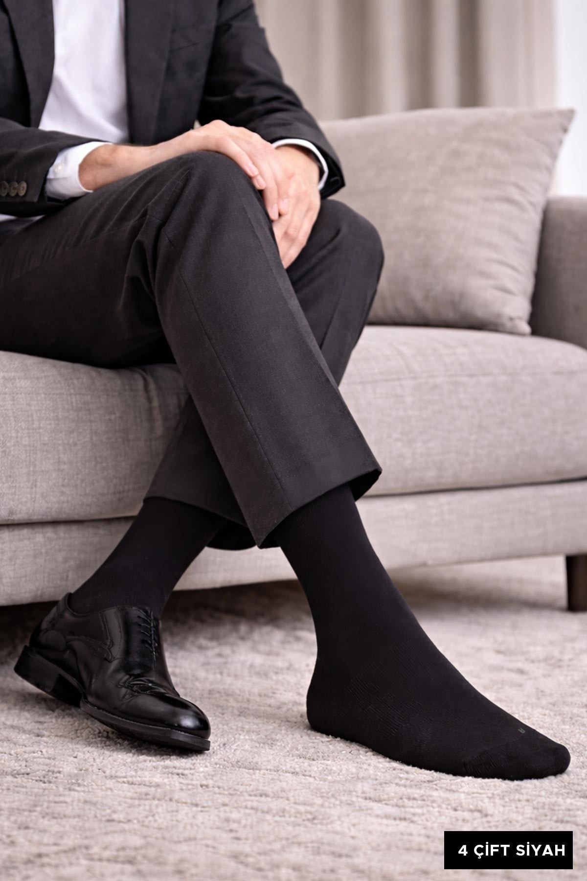 Erkek Dört Mevsim Organik Dörtlü Soket Çorap Mısırlı ESKT000129 - Siyah