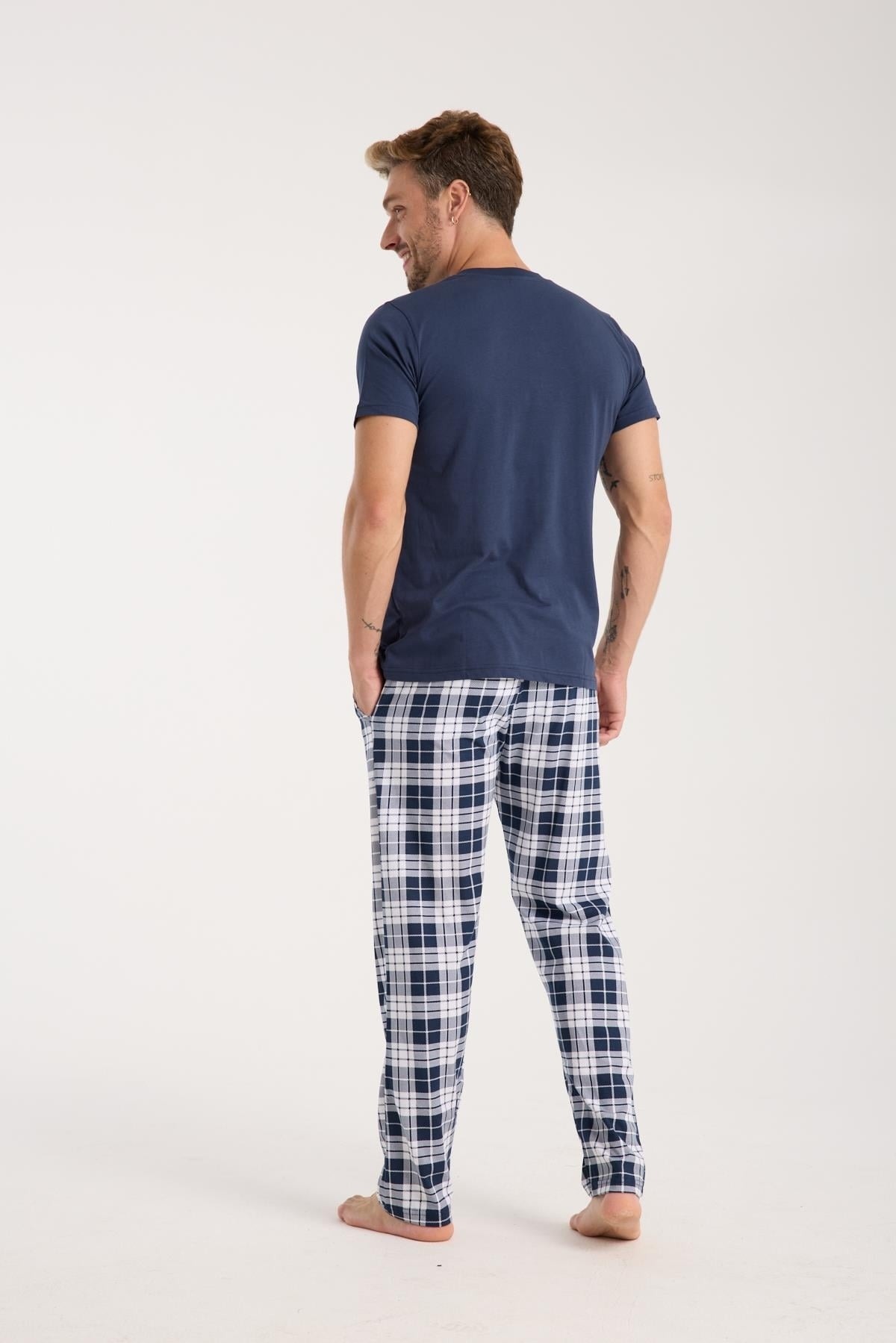 Akbeniz Erkek Lacivert Düğmeli Yaka Kısa Kollu Pijama Takımı Akbeniz 6877 - Görsel 3